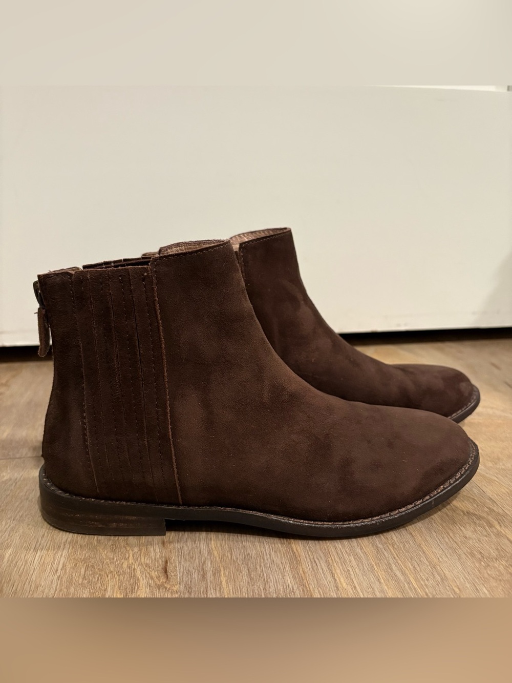 Eileen Fisher Brown Leather Suede Ankle Booties Back Zip Low Heel Size 5.5